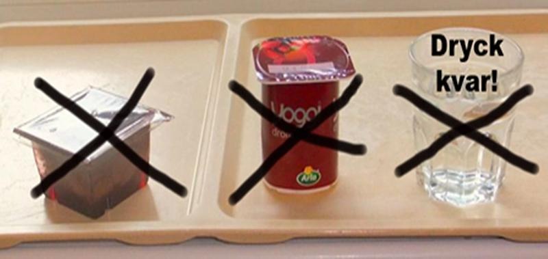 Överkryssade måltisförpackningar som uppmanas att slängas.