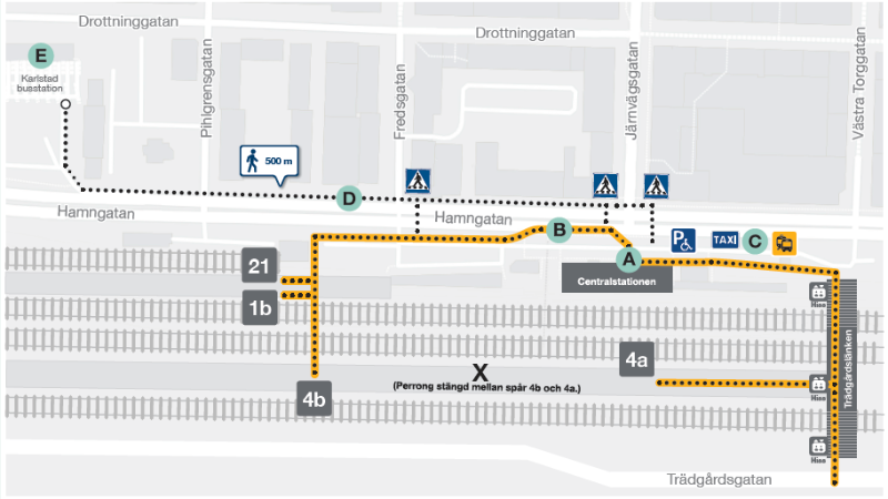 Så tar du dig till spåren på Karlstad Centralstation