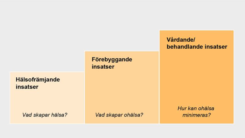 Illustration av en trappa med tre steg. Varje steg illustrerar en insatskategori.