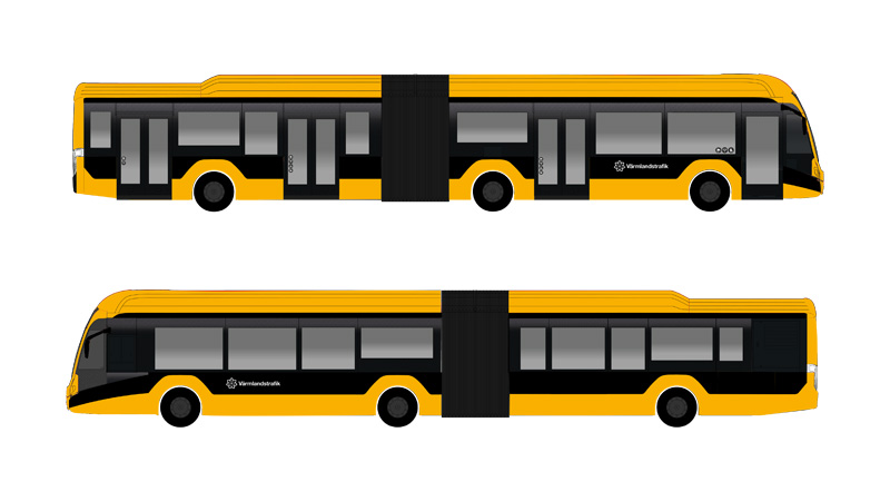 En VDL-buss (S-linje buss) med den nya gula designen. 