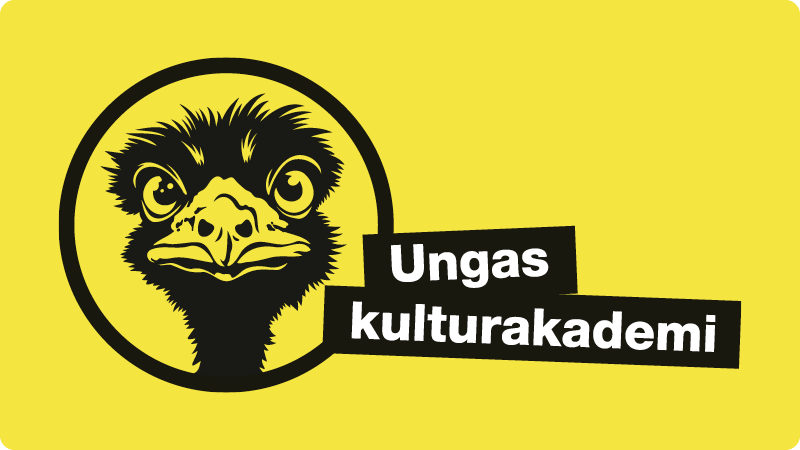 En symbolbild som visar en uppkäftig struts och texten är Ungas kulturakademi