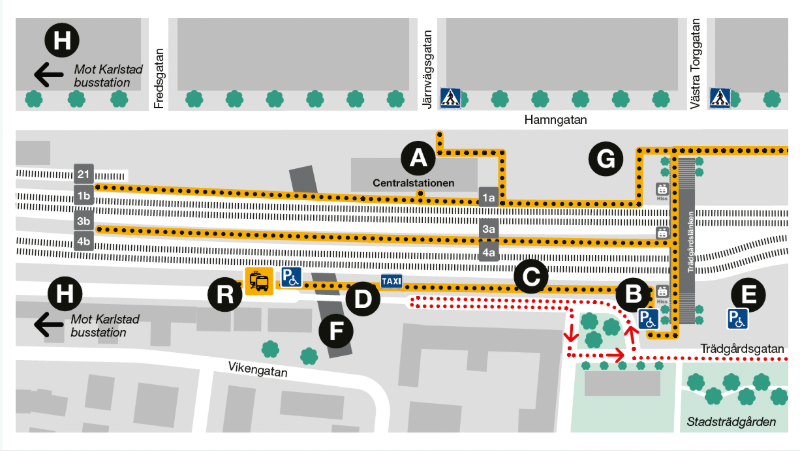 Karta över Karlstad Centralstation
