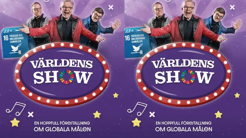 Affisch för teatern Världens show med  Kunskapsteatern